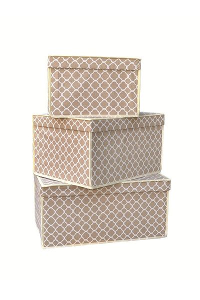 VAYBE Set of 3 Cream Chain Patterned Multi-Purpose Storage Box Storage Box Organizer Toy Box