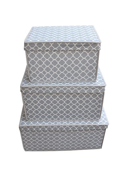 VAYBE Set of 3 Room Collector, Room Organizer, Toy Box, Makeup Box, Purchaser, Chain Patterned Gray