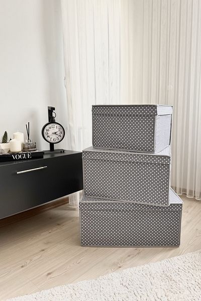 VAYBE Set of 3 Gray Polka Dot Patterned Multi-Purpose Storage Box, Box Storage, Box, Organizer, Toy Box