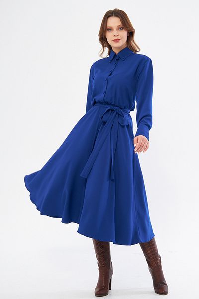 Bidoluelbise Rochie cămașă cu mânecă lungă, cu brâu, cu talie elastică, cu buzunare