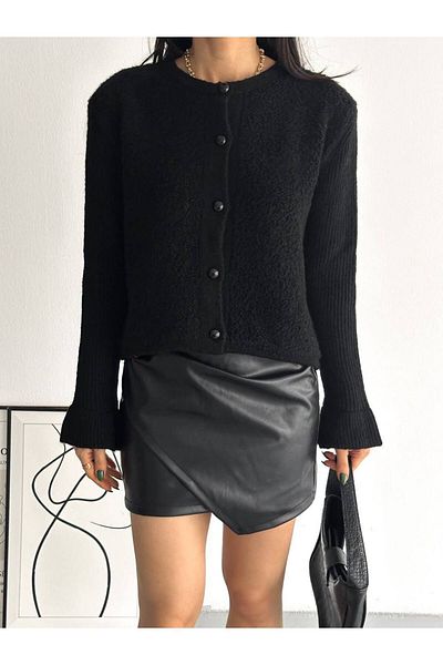 Noa Noa Button Detailed Lamb Fabric Cardigan