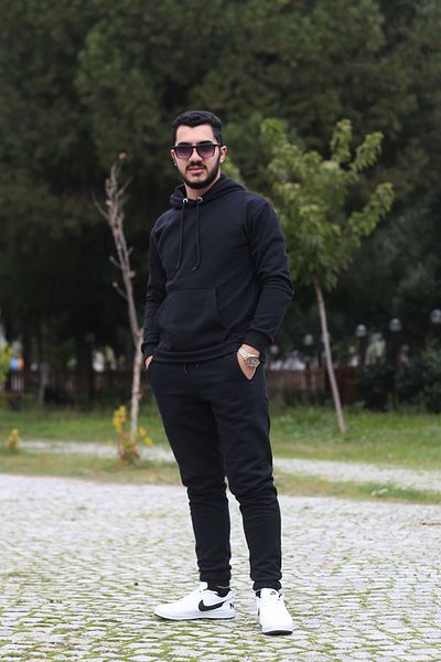 han collection Σετ χειμερινής ανδρικής φόρμας Kar-tex 2 Thread Fleece Kangaroo με τσέπη και κουκούλα