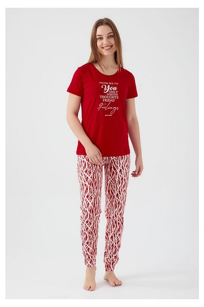 Pierre Cardin Set pijama dama cu maneca scurta din bumbac rosu V63