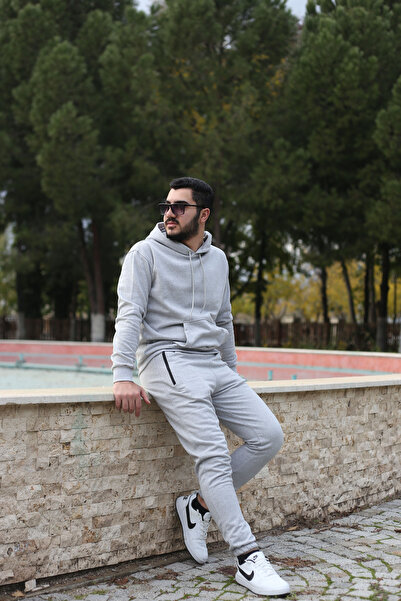 han elegant Ανδρική φόρμα με φλις εσωτερικά, χειμερινή τσέπη καγκουρό και ελαστικό στρίφωμα με κουκούλα