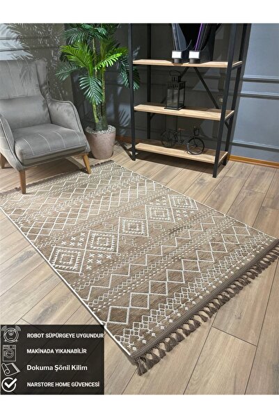 NaRStore Home İSKANDİNAV KAHVERENGİ RENK YIKANABİLİR ŞÖNİL HALI KİLİM