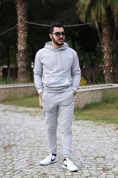 han collection Kar-tex 2 κλωστή σε φλις τσέπη καγκουρό και κουκούλα χειμερινή ανδρική φόρμα