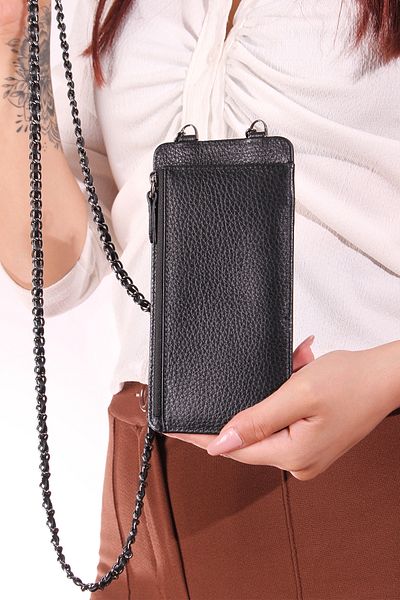 Grande 2783 genuine leather phone holder with wallet compartment BLACK