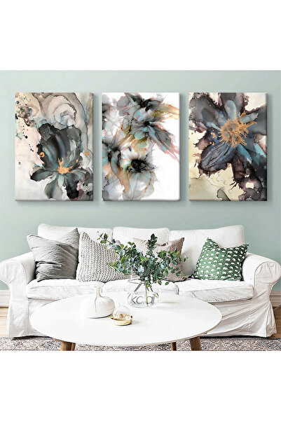 KOLAJTASARIM Yağlı Boya Dokulu Modern 3'lü Kanvas Tablo Seti