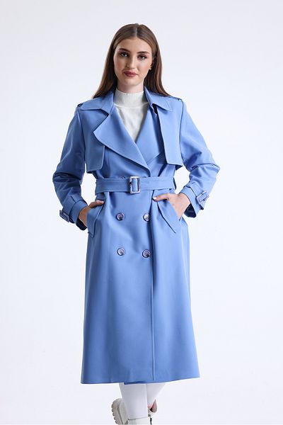 DOLCEBELLA Women's Oversize Long Blue Trench Coat with Double Windbreaker