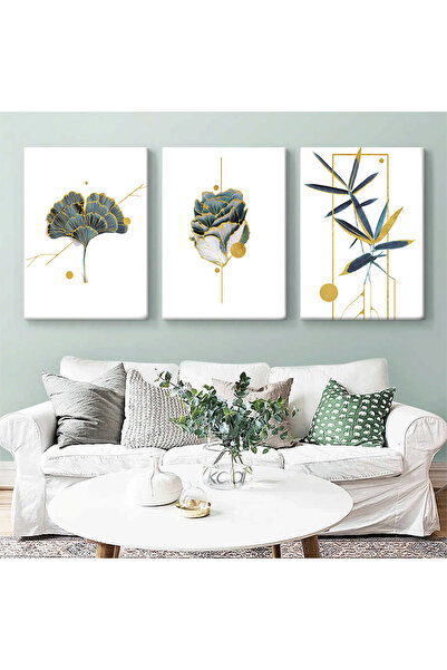 KOLAJTASARIM Botanik Duvar Sanatı Soyut Yeşil Bitkiler Dekoratif Üçlü Kanvas ...