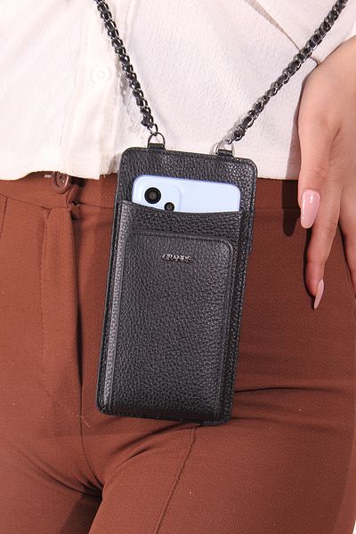 Grande 2783 genuine leather phone holder with wallet compartment BLACK