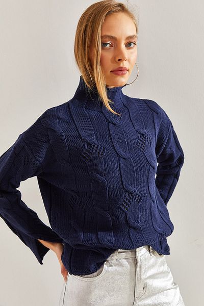 Bianco Lucci Gemusterter Strickpullover mit halbem Rollkragen für Damen