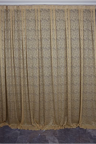 AKÇA TEKSTİL SPIDER TULE GOLD COLOR SINGLE WING Ready planted Pleated Background Curtain 300*260 cm