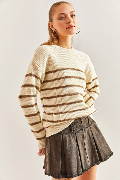 Bianco Lucci Women's Striped Thessaloniki Knitted Knitwear Sweater