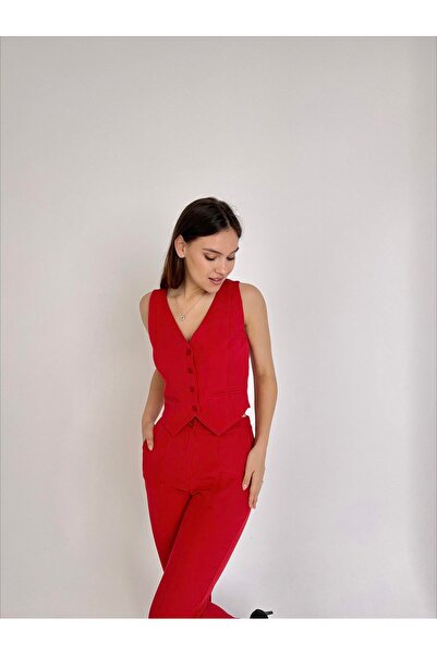 AÈC PRIVÈ Kadın Kuplu Bluz Blazer Ceket Yelek Pantolon Üçlü Takım