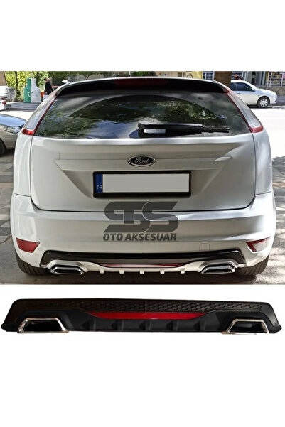 STS Oto Aksesuar Ford Focus 2 Hb Difüzör Arka Tampon Eki 2 Egzoz Çıkışlı Siya...