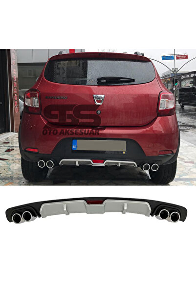 STS Oto Aksesuar Dacia Sandero Difüzör Arka Tampon Eki 4 Egzoz Çıkışlı Gri