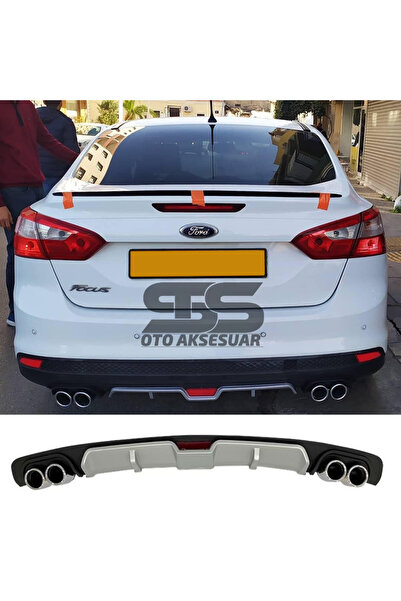 STS Oto Aksesuar Ford Focus 3 Difüzör Arka Tampon Eki 4 Egzoz Çıkışlı Gri