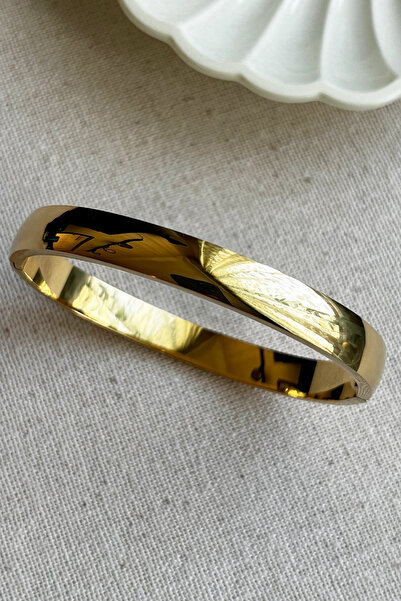 MODA Caprea Çelik 17 CM ÇEVRELİ Sade Altın Renkli Kadın Kelepçe Kararmaz Çelik Bileklik Kadın