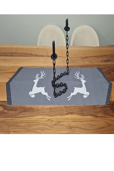 Parti dolabı Gray Christmas Special Deer Pattern Runner New Year Concept Tablecloth Decorative Runner 35x120cm