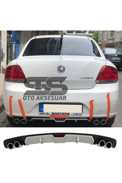 STS Oto Aksesuar Fiat Linea Difüzör Arka Tampon Eki 4 Egzoz Çıkışlı Gri