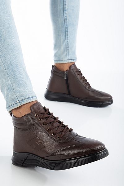 YADE MODA Genuine Leather Full Orthopedic Special Sole With Fur Inside Cold Weather Resistant Rubber Sole Men's Boots