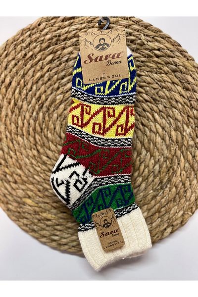 SARA DONNA TRADITIONAL PATTERNED WOOL SOCKET SOCKS - HOMEWEAR WOOL KNITTING HOUSE SOCKS FOR DOWER