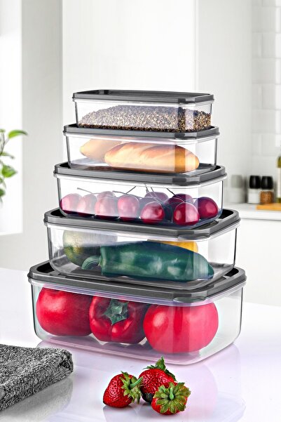 Mila Home Life Set of 5 Embox Rectangular Food Storage Container Anthracite