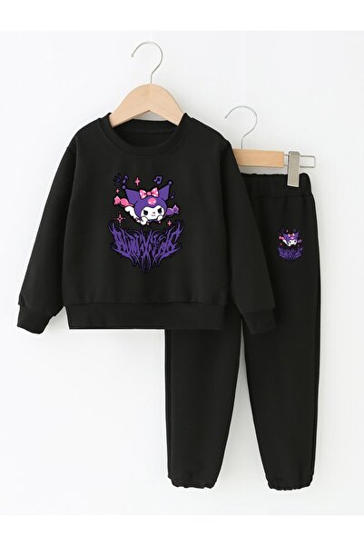 MECH BUTİK Σετ φόρμας με στάμπα Kuromi Μαύρη φόρμα φόρμας στο κάτω μέρος