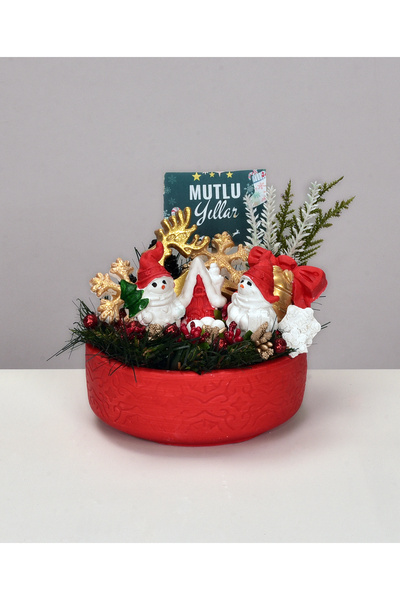 StoneGiftDesign Yılbaşı Mutlu Yılar Kırmızı Döküm Saksıda Kokulu Taş Çiçek Ar...
