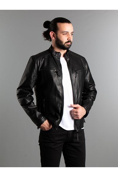 ZEKİ ÖZER MEN'S BLACK FURRY INSIDE IMPORTED LEATHER COAT