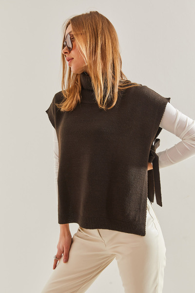 Bianco Lucci Women's Turtleneck Belt Tie Knitwear Sweater