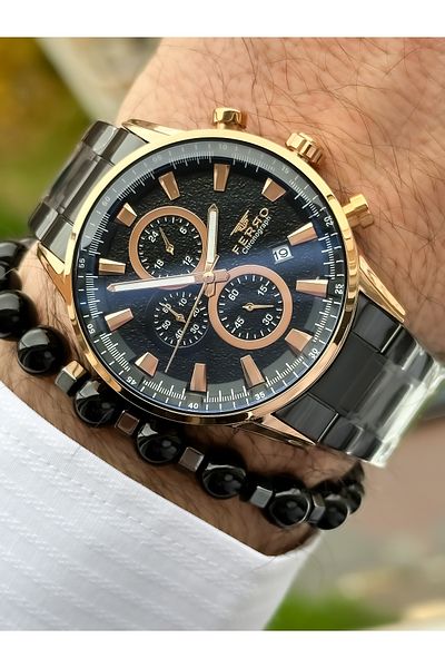 FERRO Functions Active Black Steel Strap Men's Wristwatch + bracelet