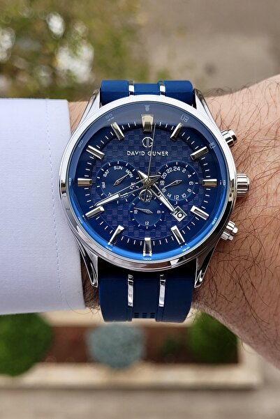 DAVID GUNER Silver Case Navy Blue Color Function Men's Wristwatch