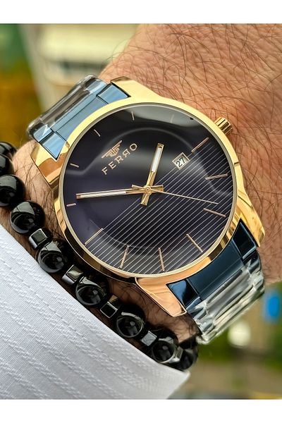 FERRO New Collection Functions Active Navy Blue Men's Wristwatch+bracelet