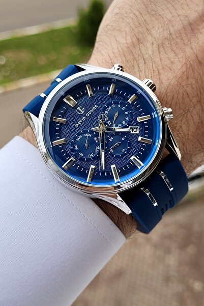 DAVID GUNER Silver Case Navy Blue Color Function Men's Wristwatch