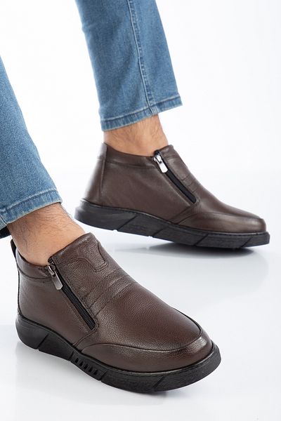 YADE MODA Genuine Leather Full Orthopedic Special Sole With Fur Inside Cold Weather Resistant Rubber Sole Men's Boots