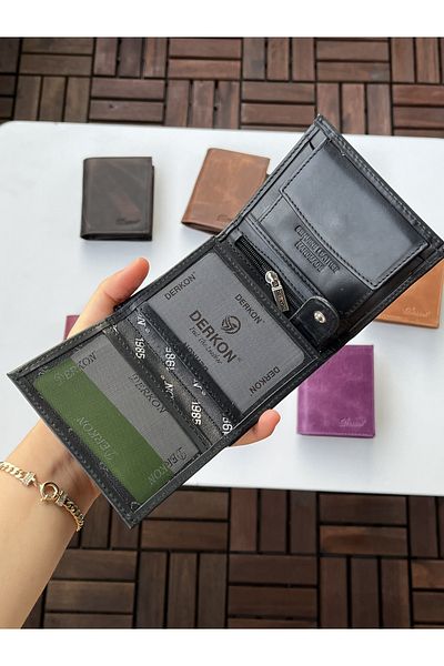 DERKON Monaco Genuine Crazy Leather Wallet Black Color