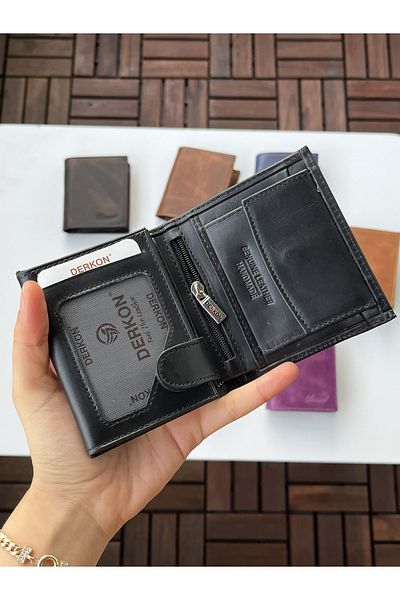 DERKON Monaco Genuine Crazy Leather Wallet Black Color