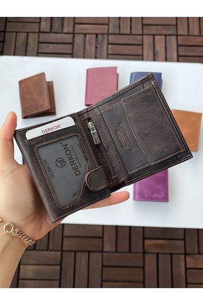 DERKON Monaco Genuine Crazy Leather Wallet Brown