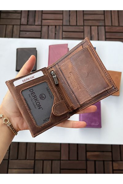 DERKON Monaco Genuine Crazy Leather Wallet Tan Color