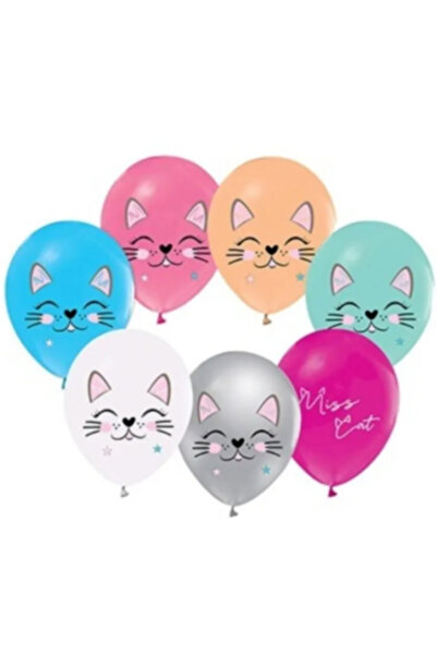 Çemrek Süs Parti بالون ميس كات مع قطة 12 بوصة 10 قطع
