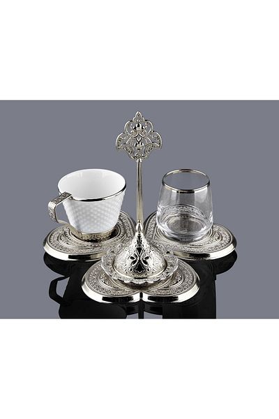 MOS'EV Single Silver Metal Porcelain Coffee Set