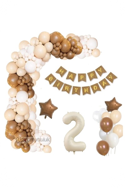 BİDOLUMUTLULUK Cream Color Kraft Banner Birthday Set