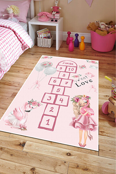 Modern home Pembe Dijital Baskı Dot/Keçe Çocuk Halısı Makinada yıkanabilir Halı