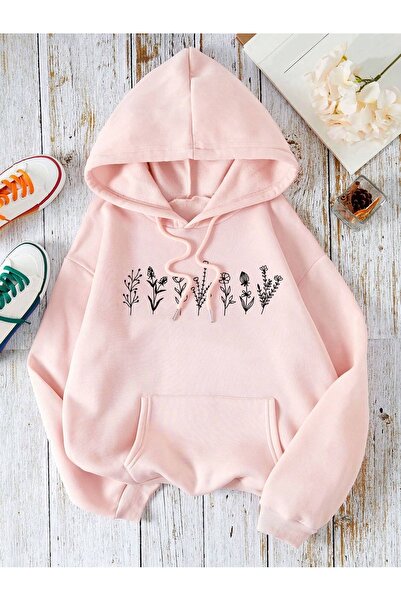 over head oh Hanorac de damă, roz, cu flori multiple, imprimat supradimension...