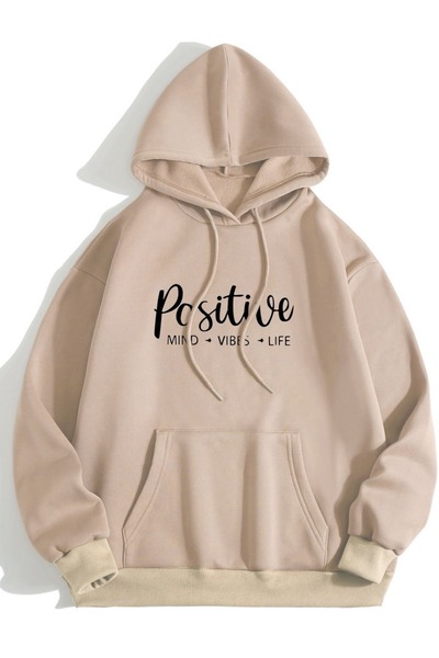 over head oh Ženska bež majica sa kapuljačom sa Štampano Oversize kroj 3 niti