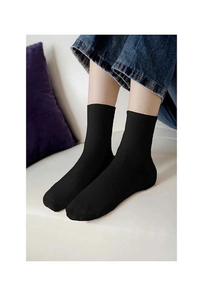 Rbs UNISEX PLAIN BLACK SPORTS SOCKS COLLEGE SOCKS STRIPED 4-PACK
