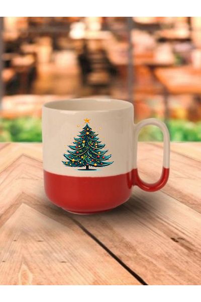 lili hediyelik New Year's Gift Red Base Mug with Christmas Tree Image
