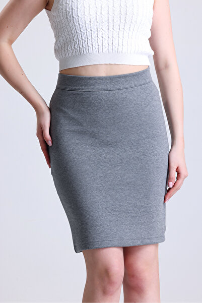 Elia Moda Γκρι πλεκτή μολύβι φούστα με σχισμή στην πλάτη